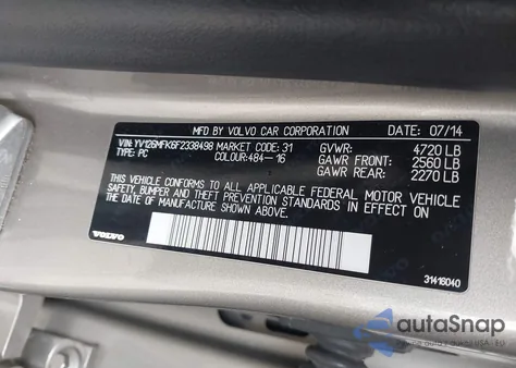 2015 Volvo S60 T5 Premier z USA, uszkodzony, nr VIN YV126MFK6F2338498